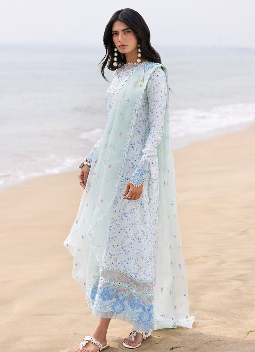 Skye Ice Blue Shirt And Pre-Draped Dupatta