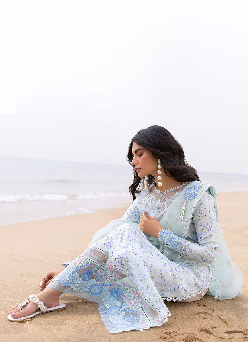 Skye Ice Blue Shirt And Pre-Draped Dupatta