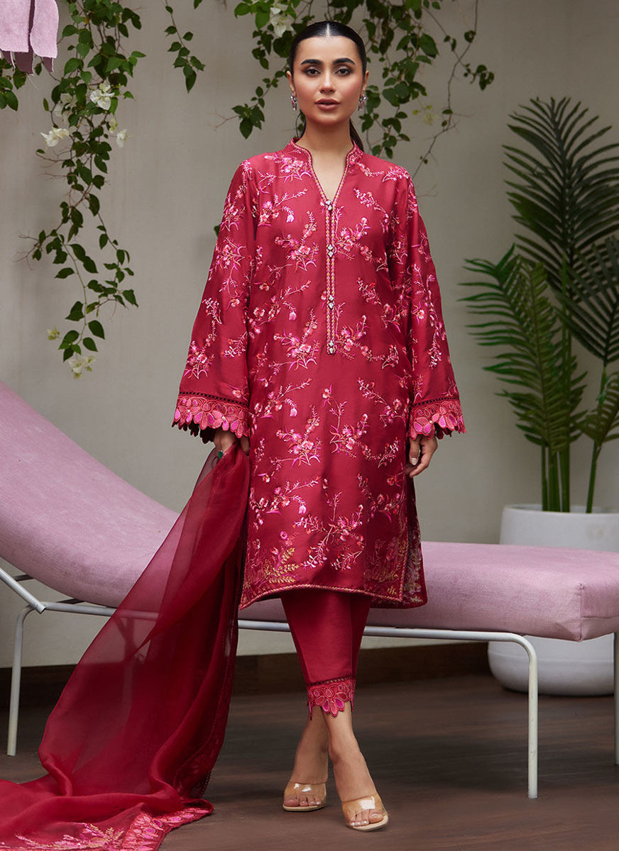 Dinara Scarlett Embroidered Shirt And Dupatta