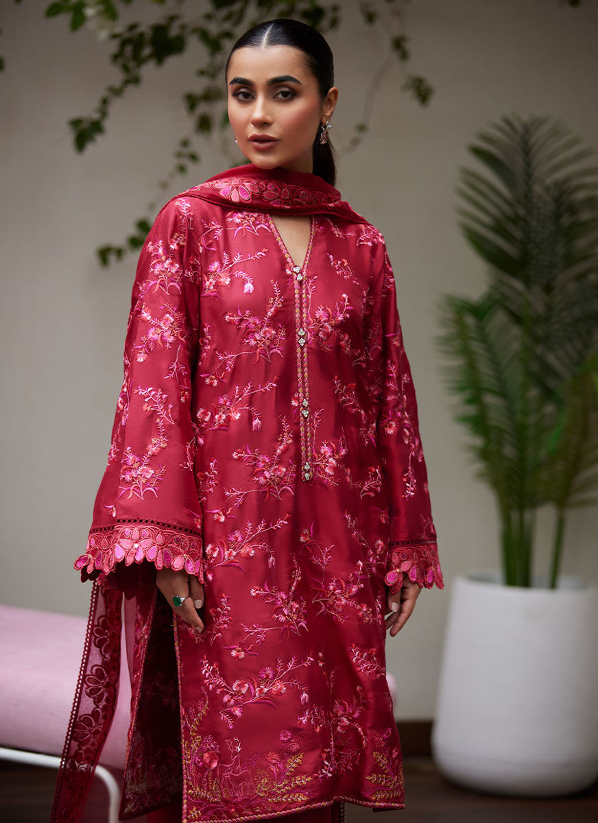 Dinara Scarlett Embroidered Shirt And Dupatta