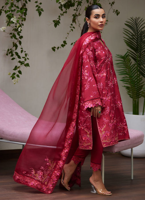 Dinara Scarlett Embroidered Shirt And Dupatta
