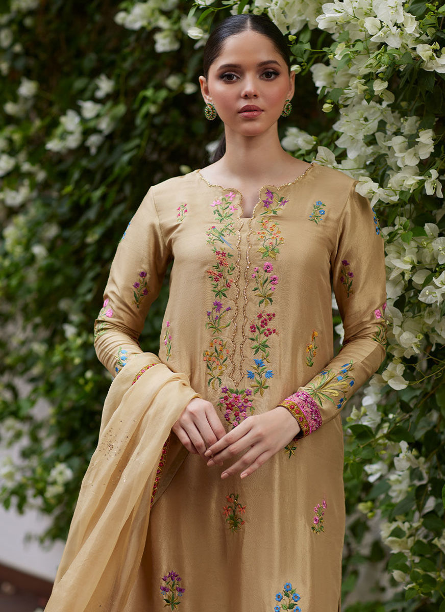 Sintra Embroidered Raw Silk Shirt And Dupatta