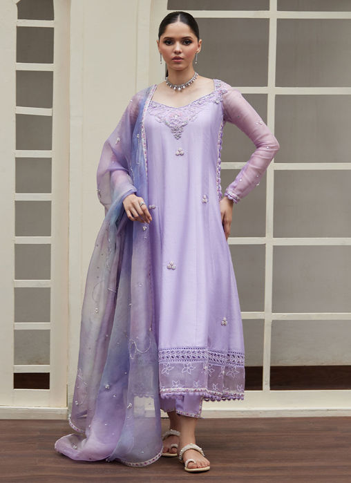 Spenny Embellished Raw Kalidaar With Printed Organza Dupatta