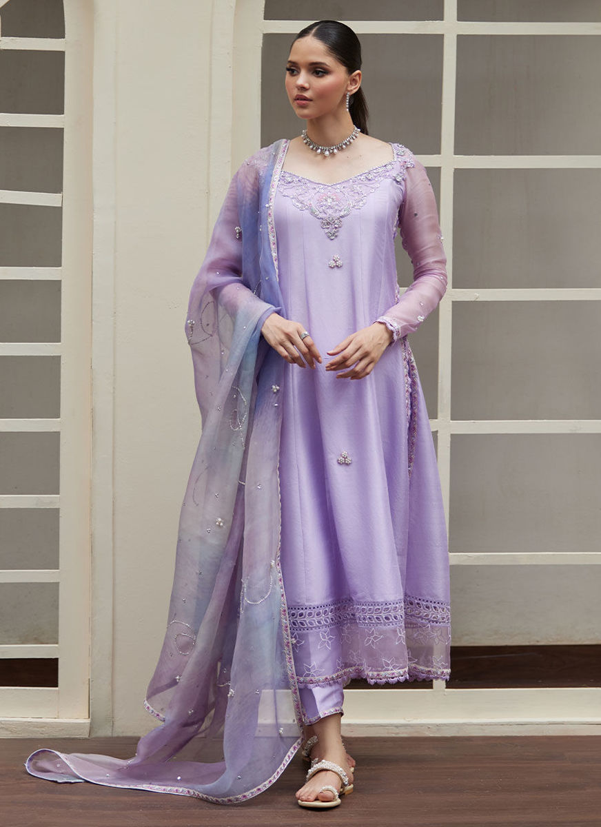 Spenny Embellished Raw Kalidaar With Printed Organza Dupatta