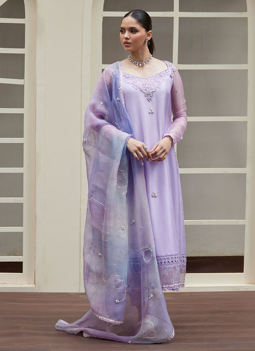 Spenny Embellished Raw Kalidaar With Printed Organza Dupatta