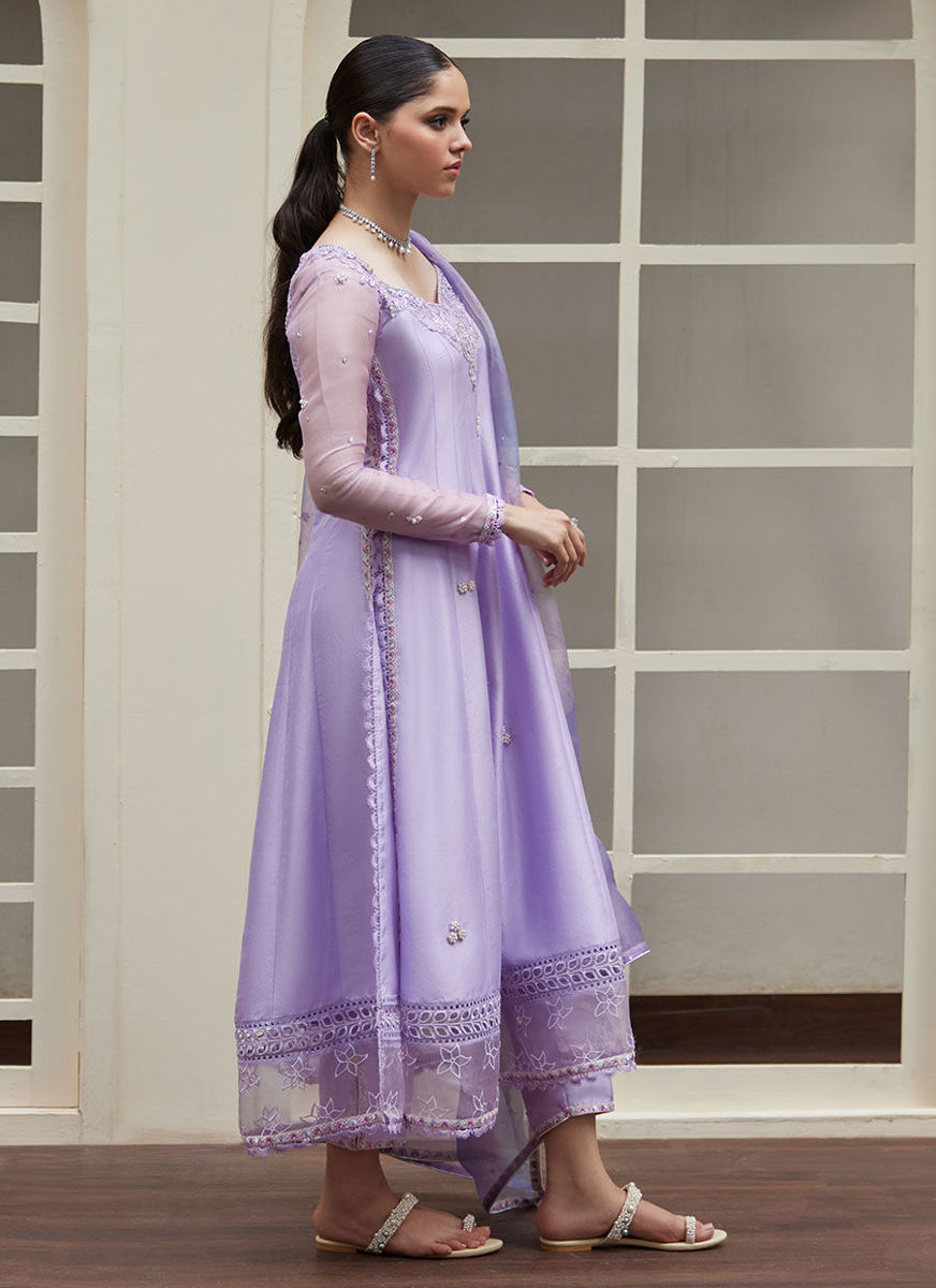 Spenny Embellished Raw Kalidaar With Printed Organza Dupatta