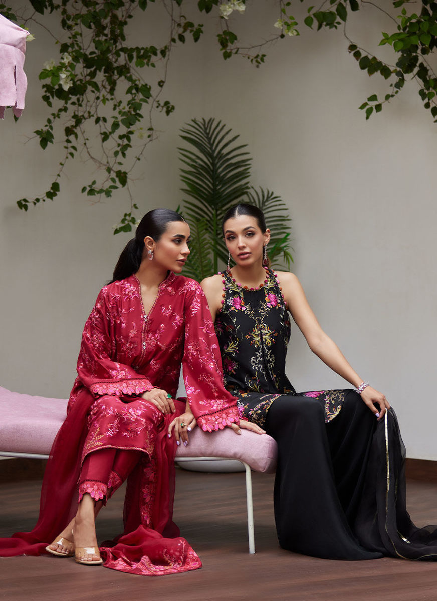 Dinara Scarlett Embroidered Shirt And Dupatta