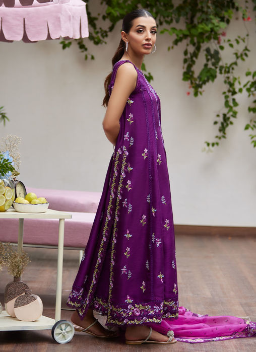 Irina Plum Embroidered Raw Silk Shirt With Dupatta