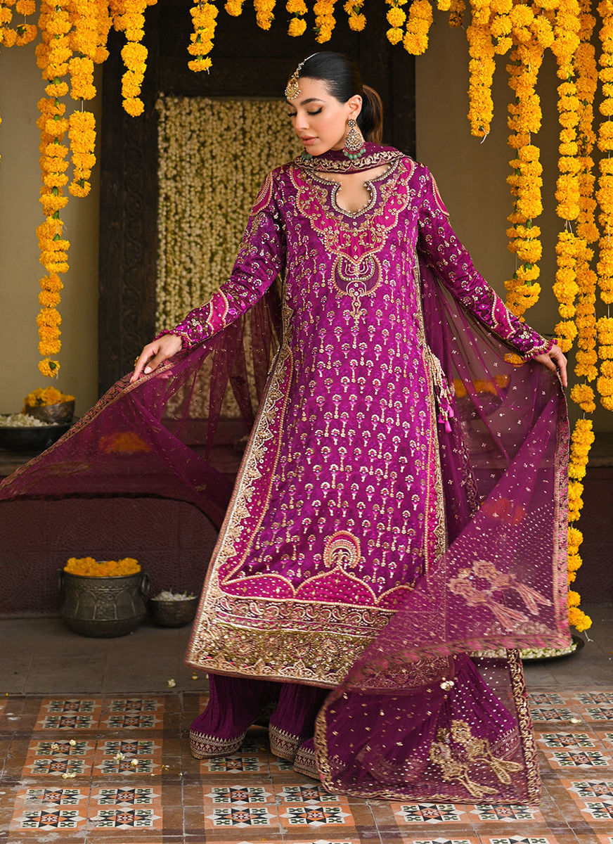 Merryn Aubergine Hand Embellished Shirt With Crushed Dhakha