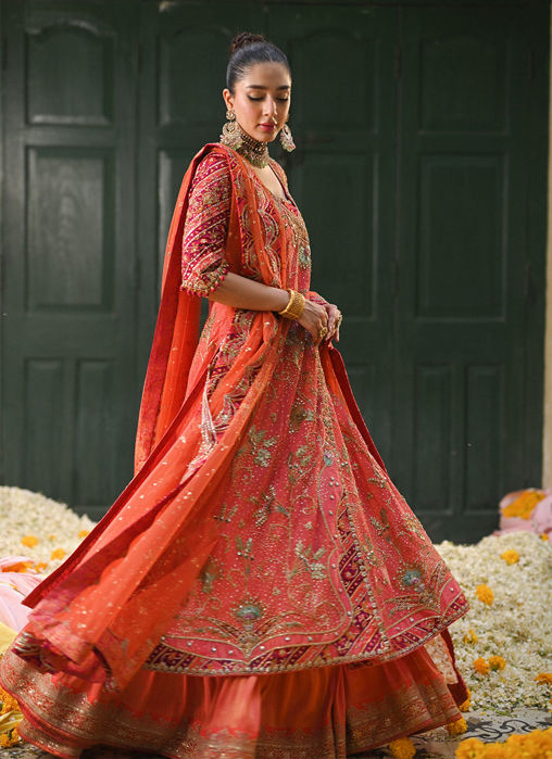 Sereia Coral Angharkha With An Embellished Dupatta