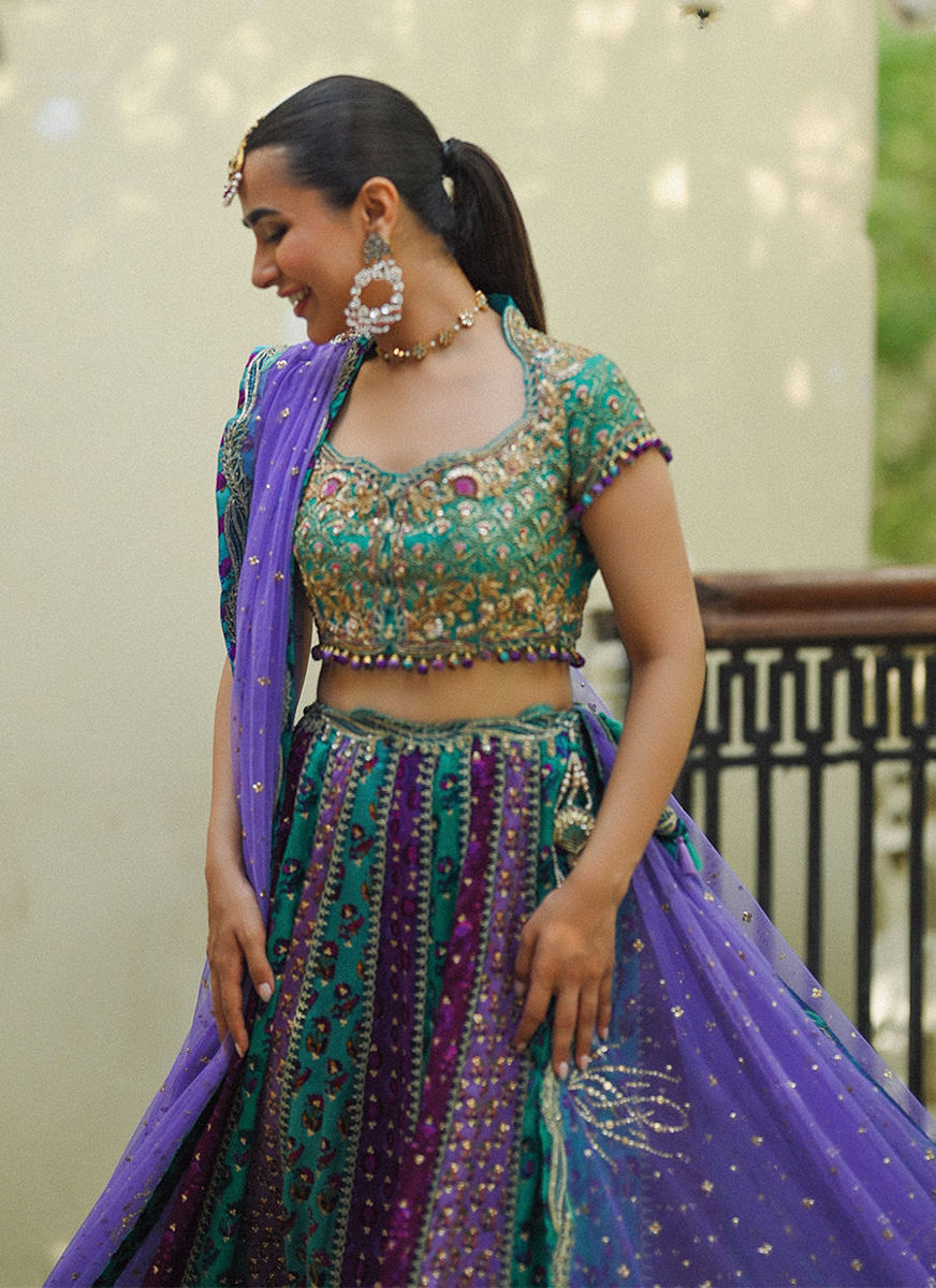 Bluebell Sea Green Block Printed Lehenga Choli