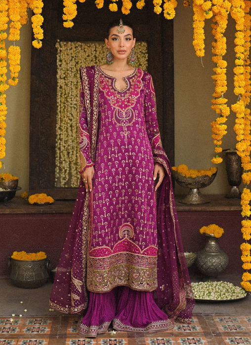 Picture of Merryn Aubergine Hand Embellished Shirt With Crushed Dhakha