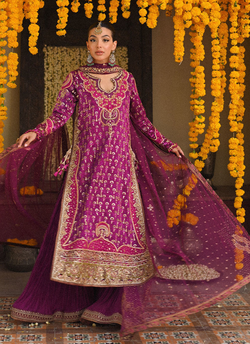 Merryn Aubergine Hand Embellished Shirt With Crushed Dhakha