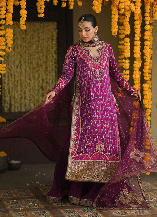 Merryn Aubergine Hand Embellished Shirt With Crushed Dhakha