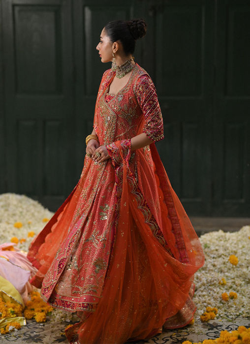 Sereia Coral Angharkha With An Embellished Dupatta