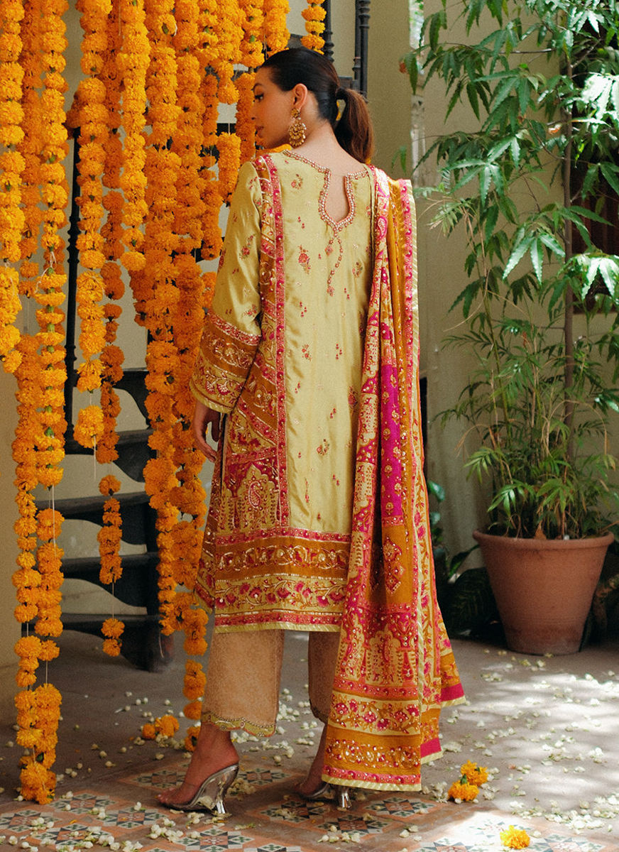 Nymeria Kiwi Green Kurta, Embellished Block Print Dupatta And Izaar