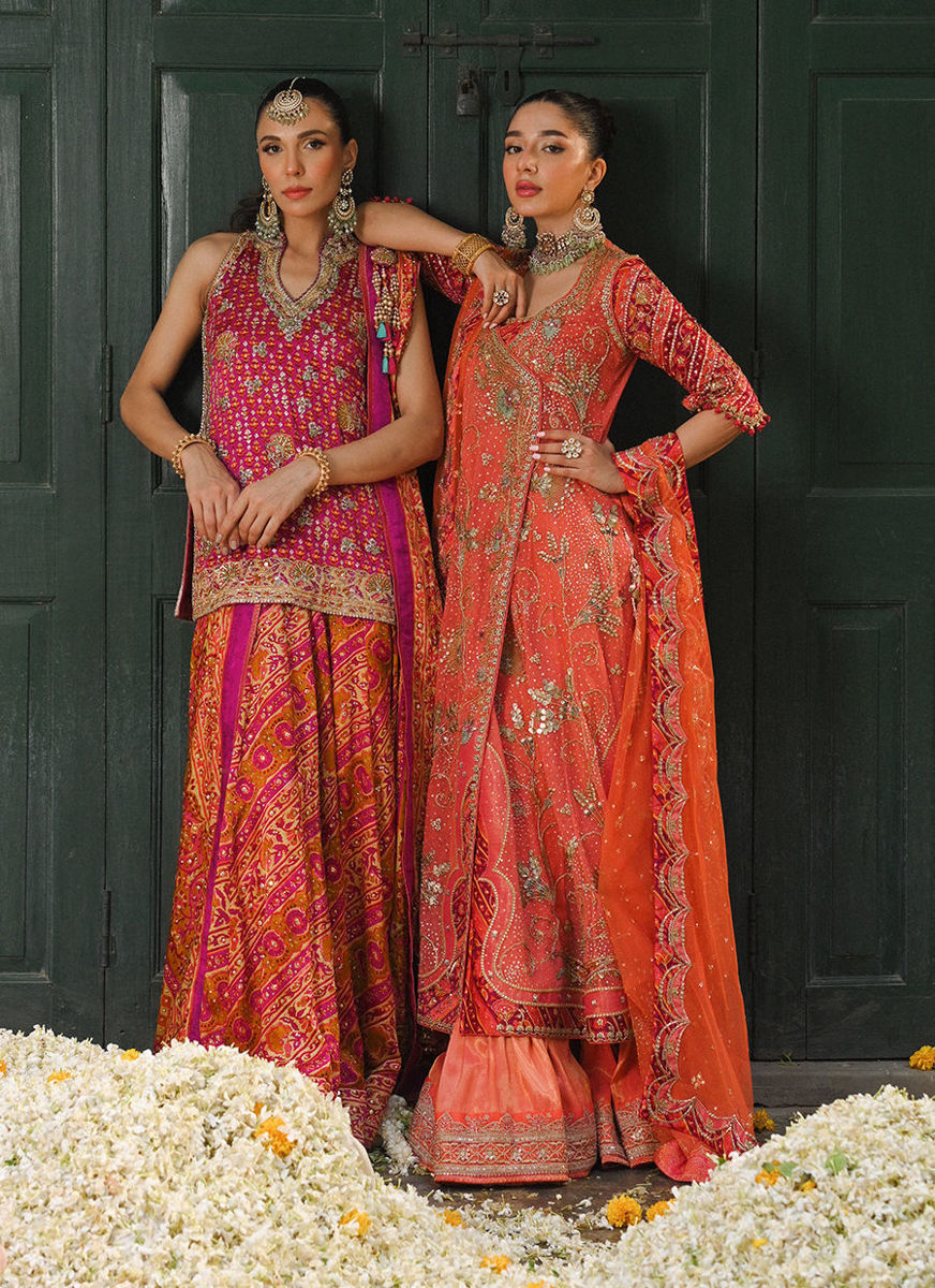 Ayala Magenta Pink Block Printed Shirt Dupatta And Lengha