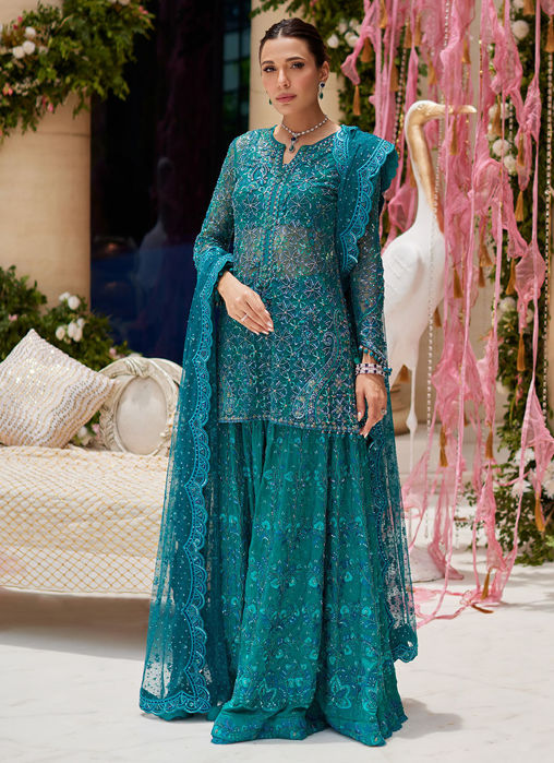 Picture of Miral Teal Short Shirt And Lehenga