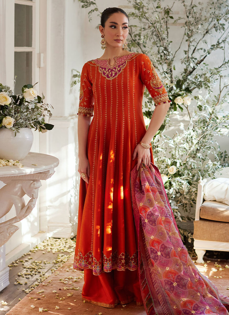 Kusum Burnt Orange Kalidaar And Dupatta