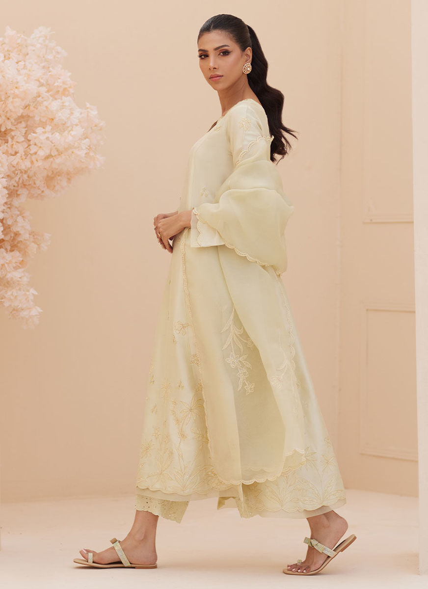 Crema Embroidered Raw Silk Shirt And Dupatta