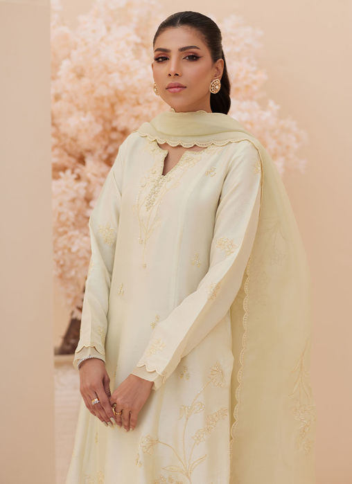 Crema Embroidered Raw Silk Shirt And Dupatta