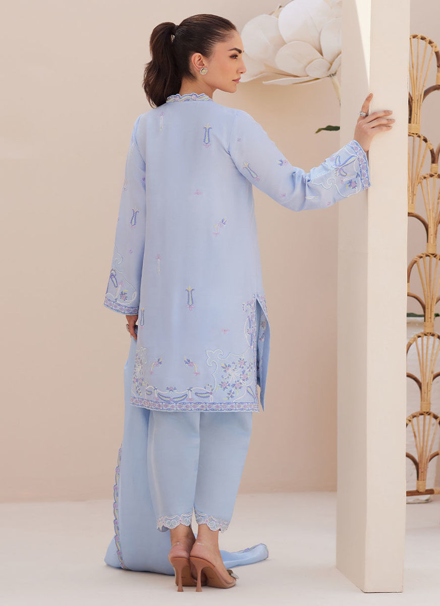 Bettie Cornflower Blue Shirt And Dupatta