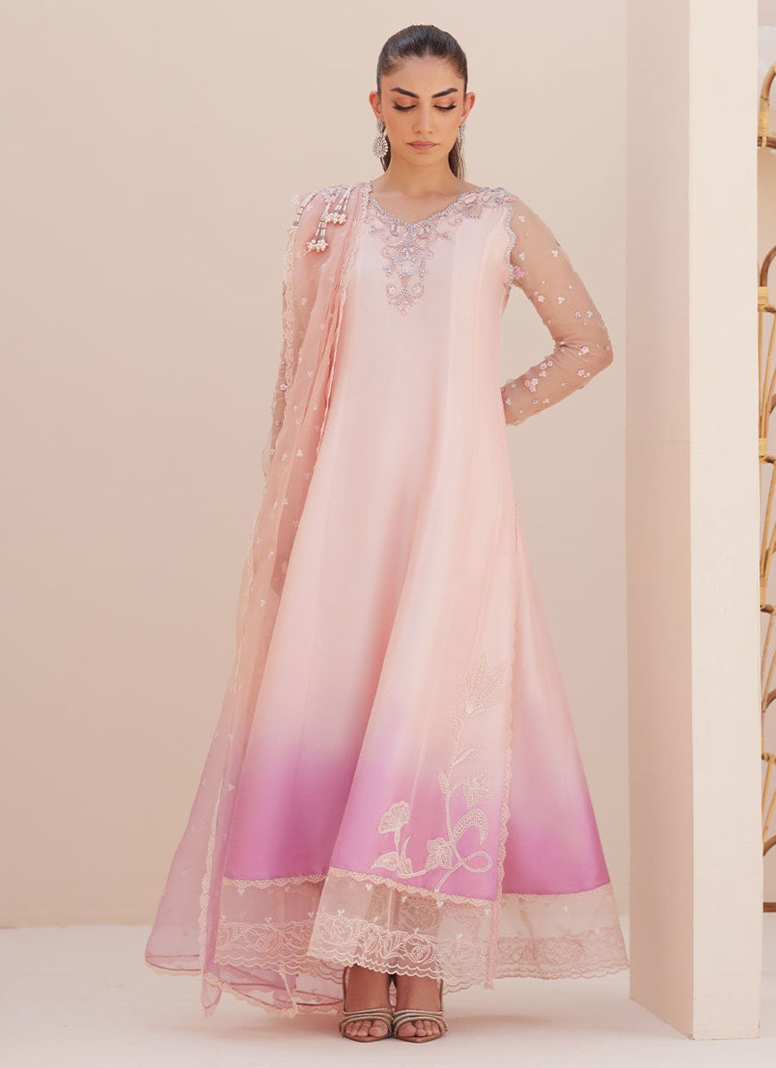 Deedee Pink Ombre Paneled Shirt And Dupatta