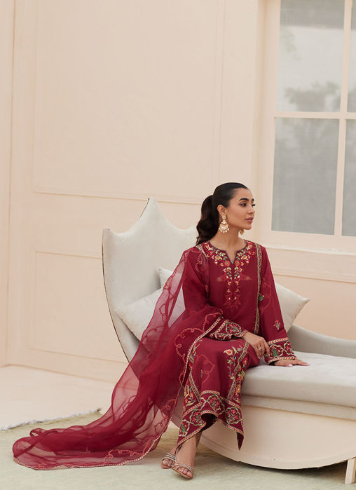 Marsala Silk Shirt And Dupatta