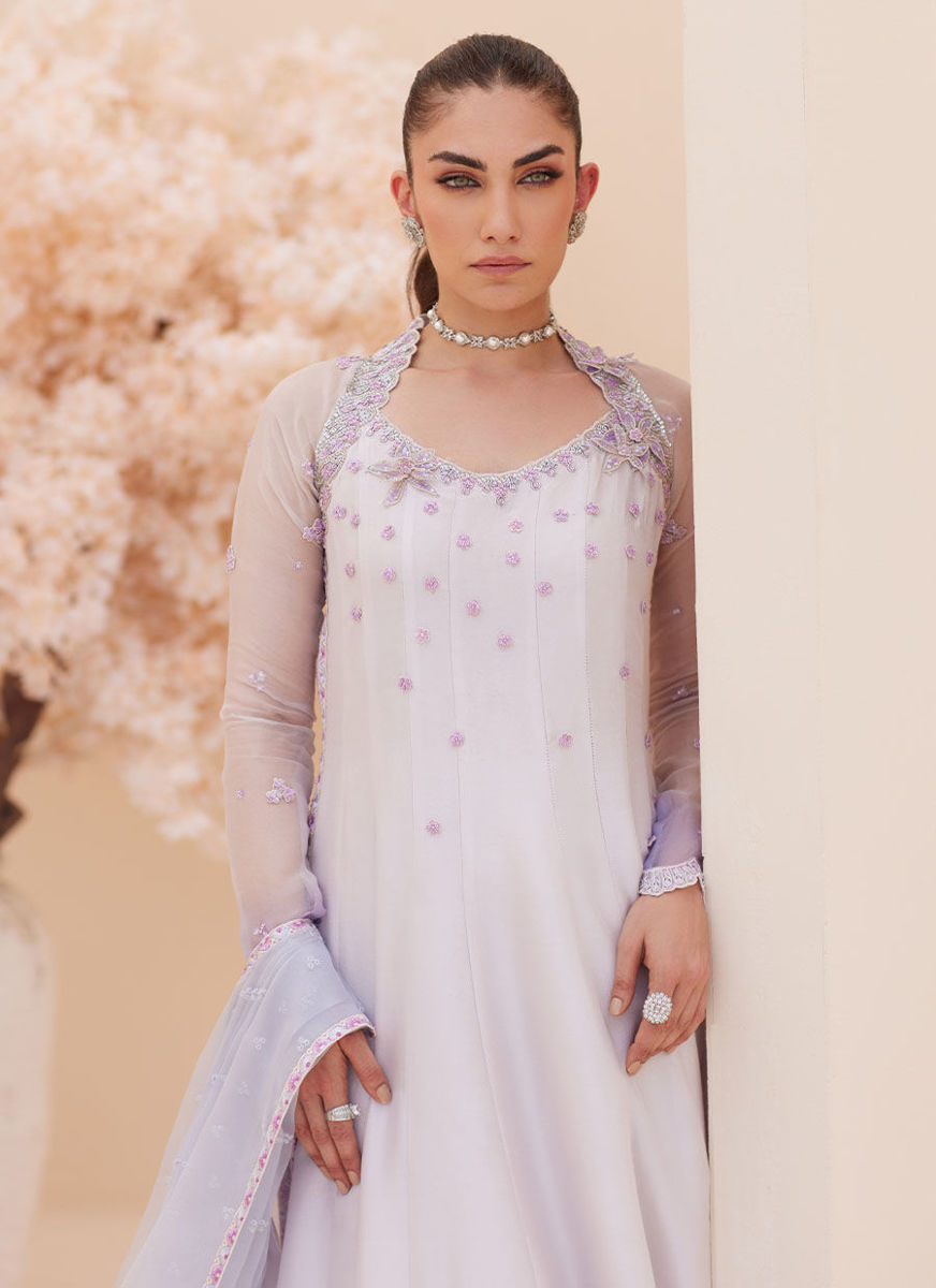 Katniss Silver Pearl Kalidar And Dupatta