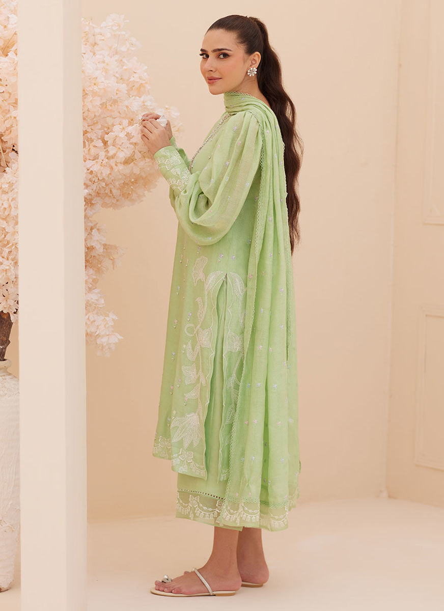 Serena Apple Green Embroidered Shirt And Dupatta
