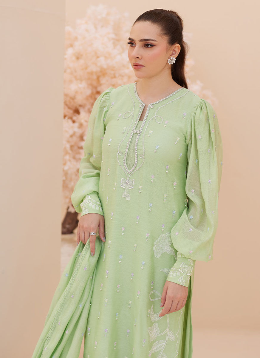 Serena Apple Green Embroidered Shirt And Dupatta