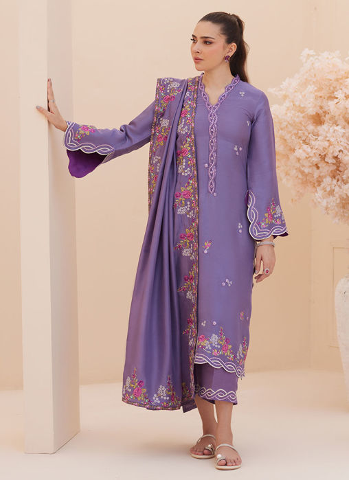Goldie Grape Silk Shirt And Dupatta