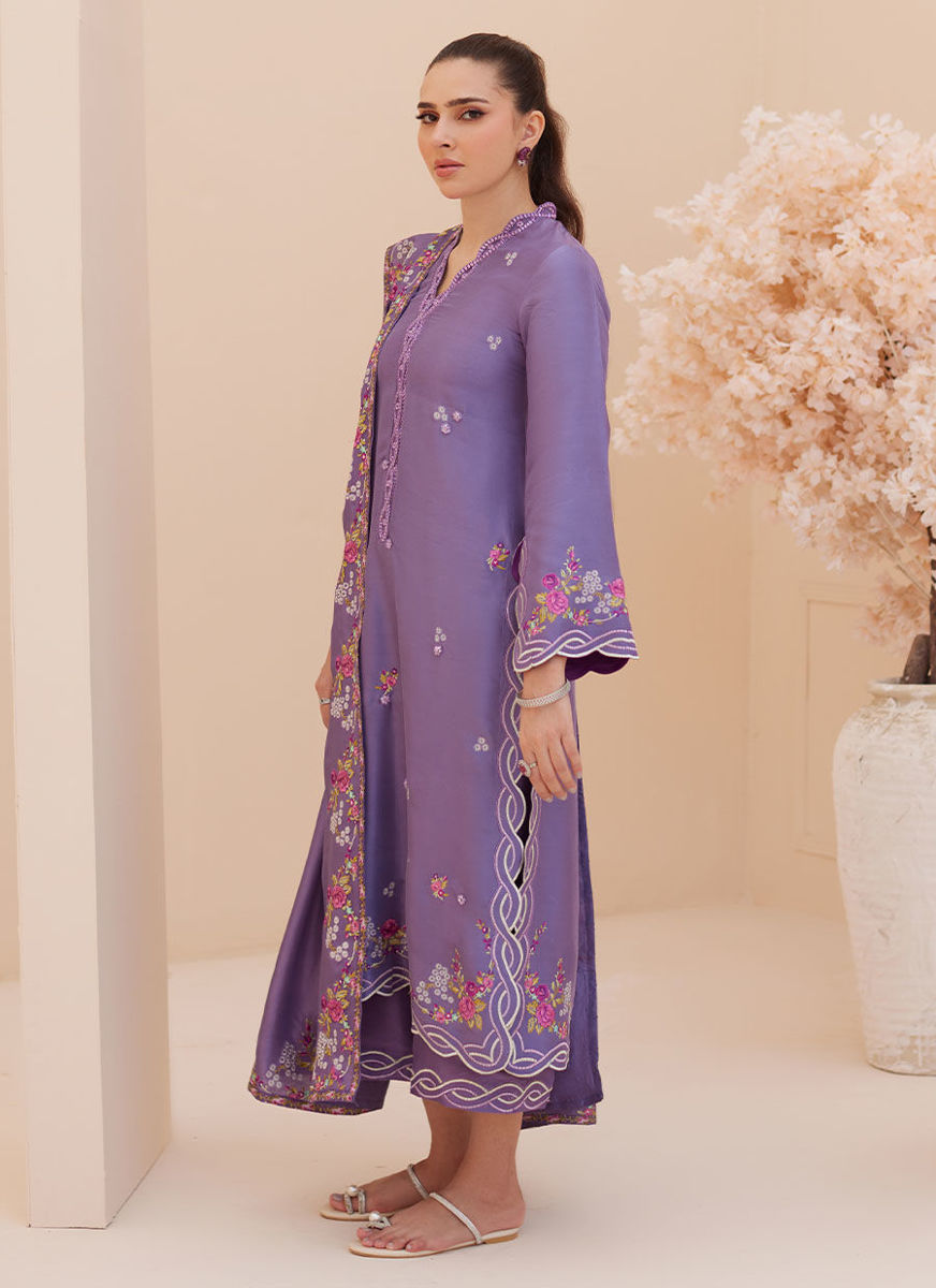 Goldie Grape Silk Shirt And Dupatta
