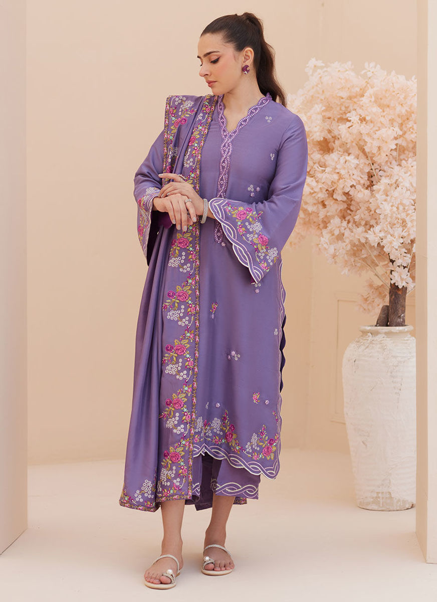 Goldie Grape Silk Shirt And Dupatta