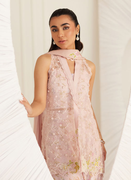 Kyma Blush Organza Jacket And Dupatta