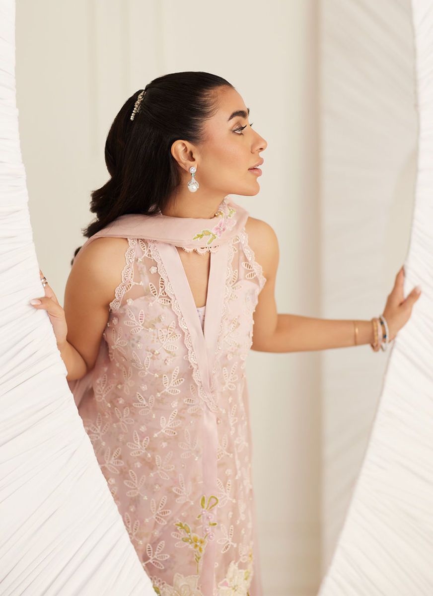 Kyma Blush Organza Jacket And Dupatta