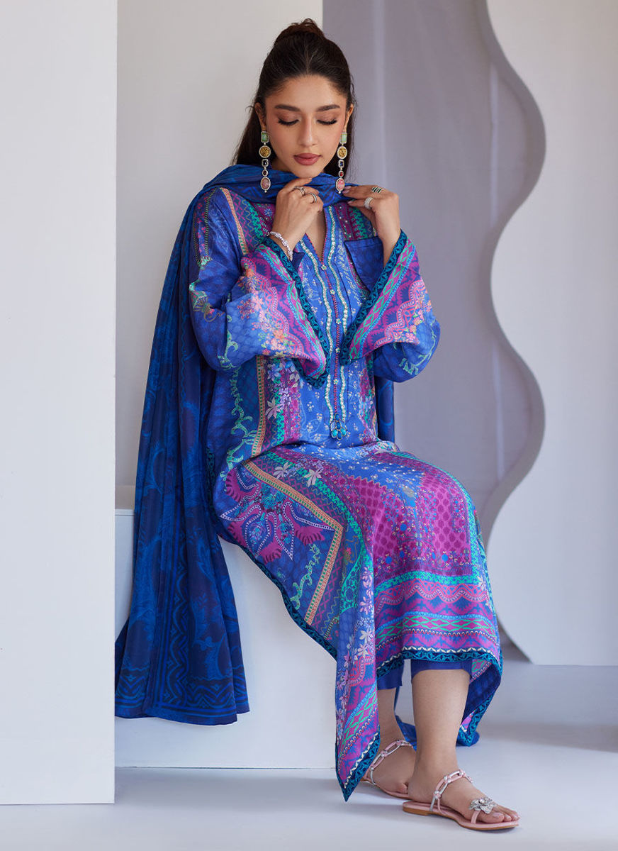 Revel Blue Shirt And Dupatta