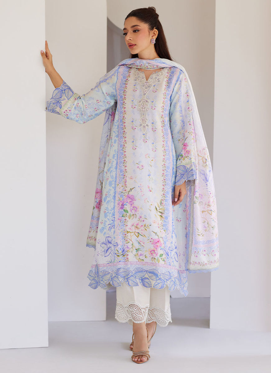Zorya Ice Blue Shirt And Dupatta