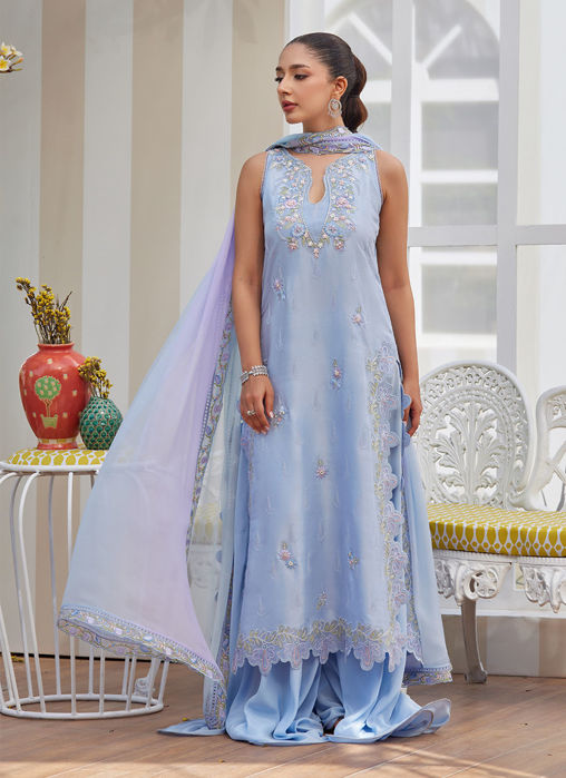 Zila Periwinkle Shirt And Dupatta