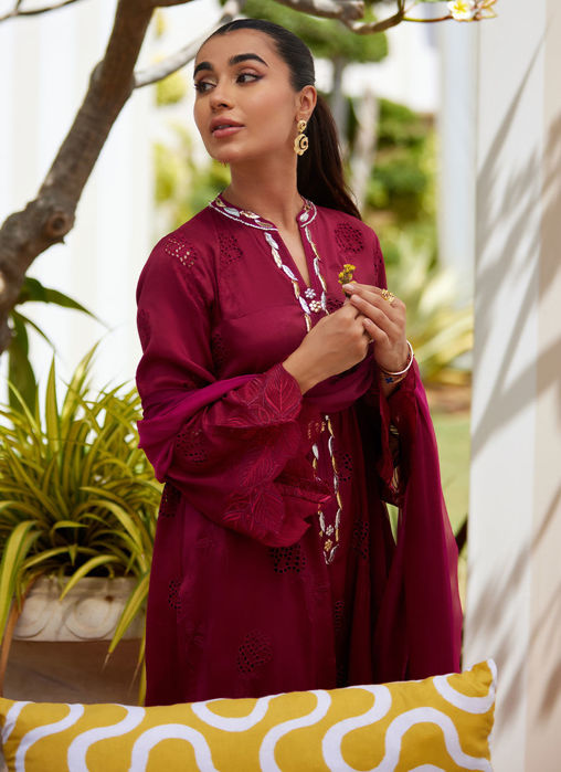 Aiko Burgundy Shirt And Dupatta