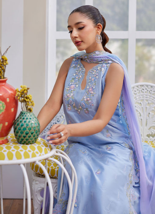 Zila Periwinkle Shirt And Dupatta