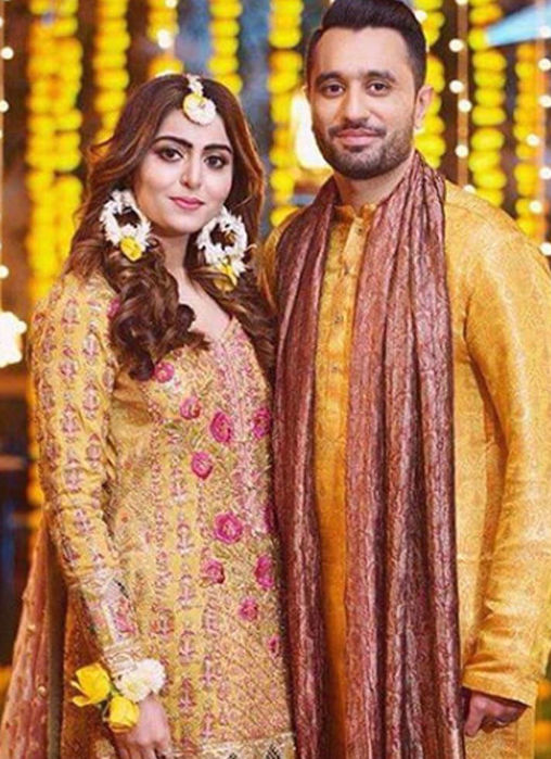 Picture of Sara In A Saffron Yellow Kalidaar Paired With A Mint Gharara