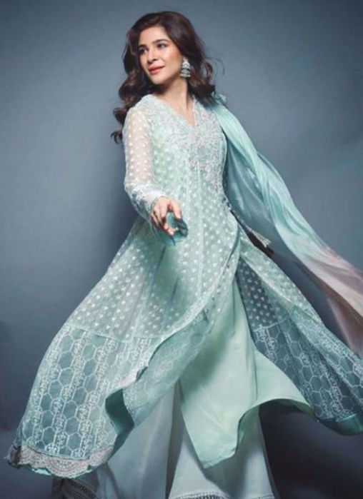 Picture of Ayesha Omar In An Aqua Hand Embellished Outfit