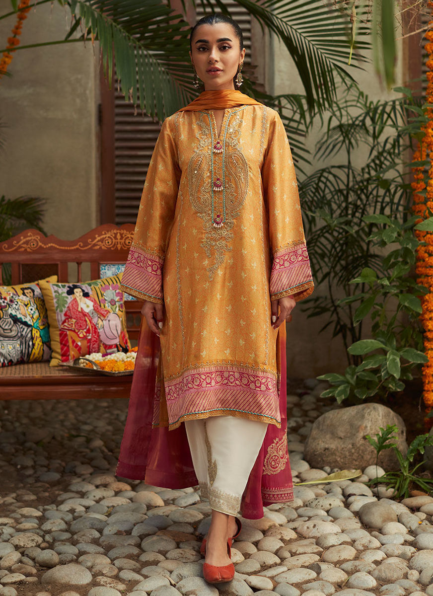 Gaia Mustard Shirt And Dupatta Pants  Only (as shown)