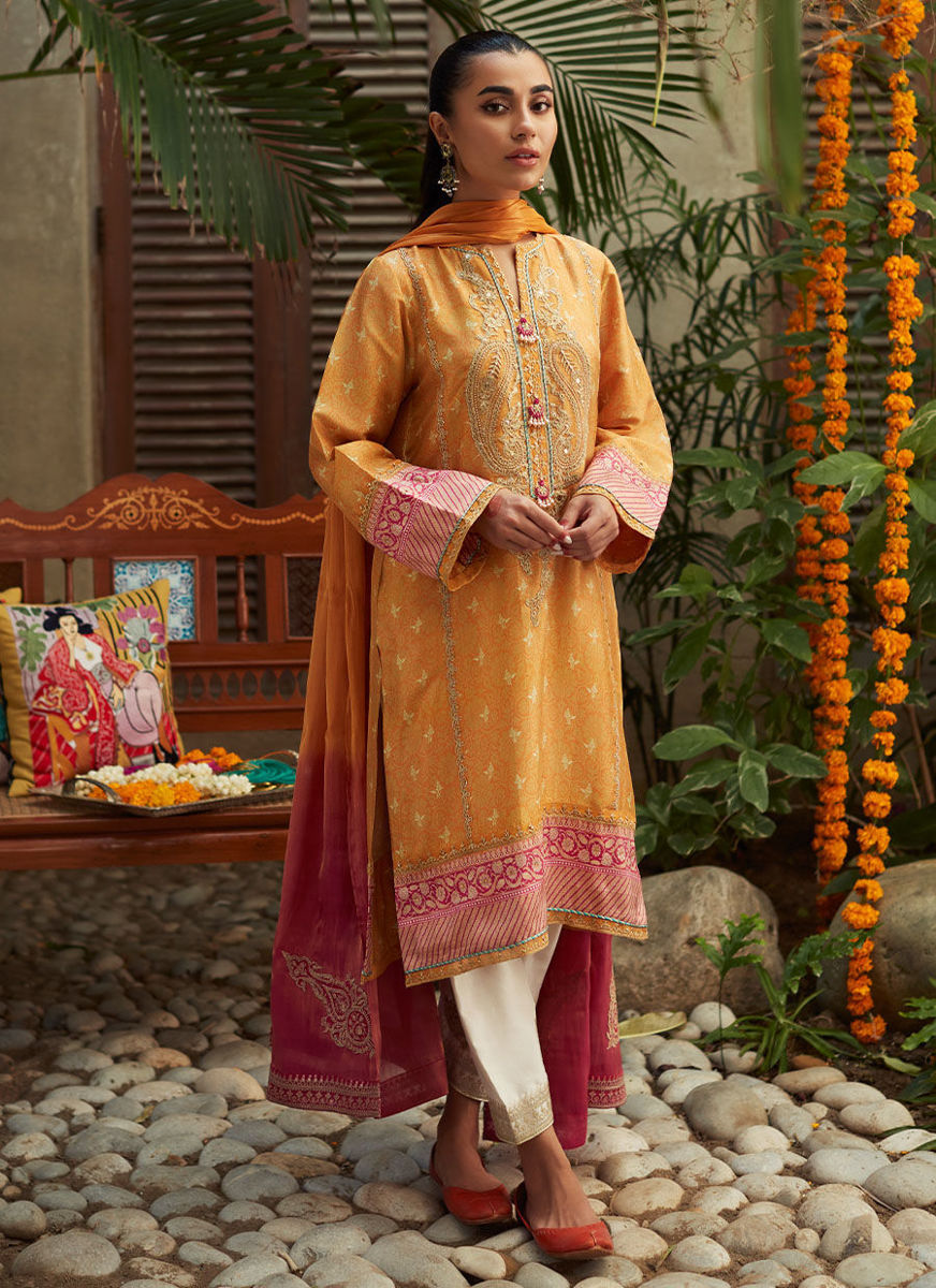 Gaia Mustard Shirt And Dupatta Pants  Only (as shown)