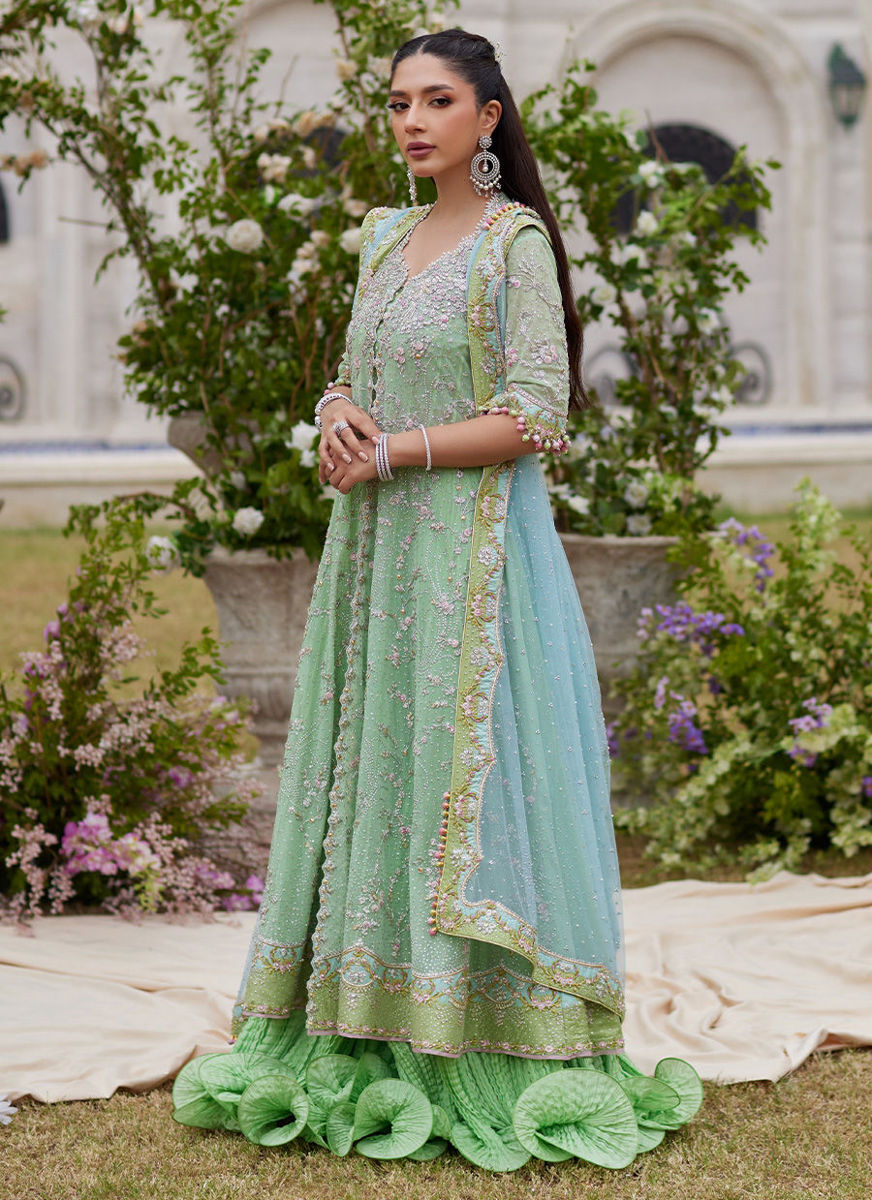 Viola Sage Green Shirt And Aqua Dupatta
