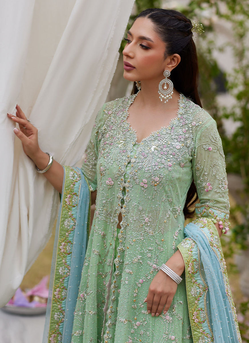 Viola Sage Green Shirt And Aqua Dupatta