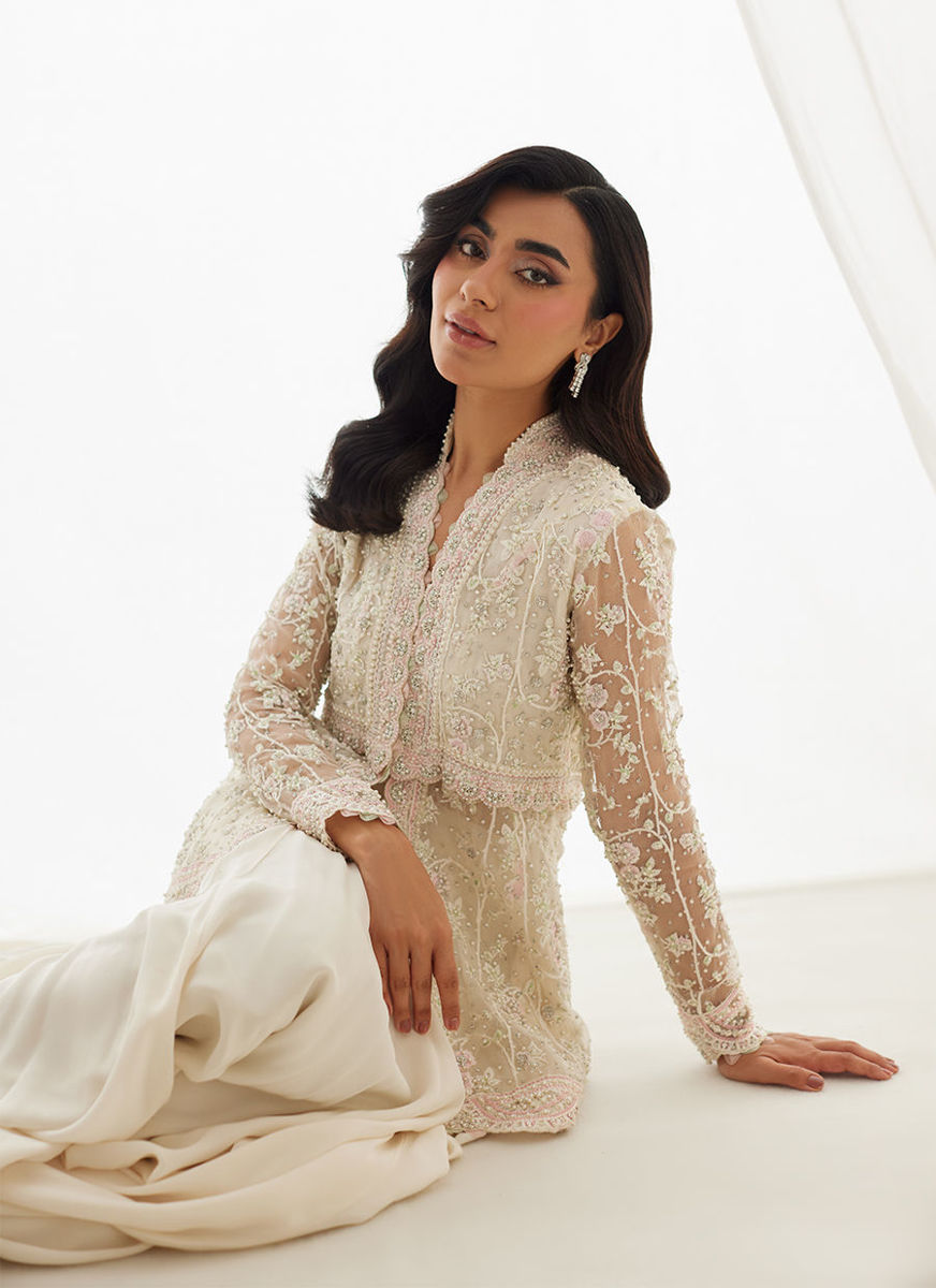 Zariah Ivory Peplum, Lehenga And Dupatta