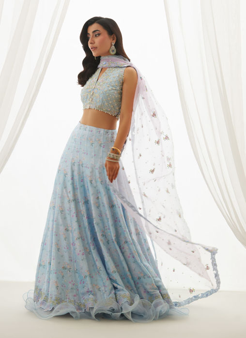 Picture of Zyla Sky Blue Choli, Lehenga And Dupatta