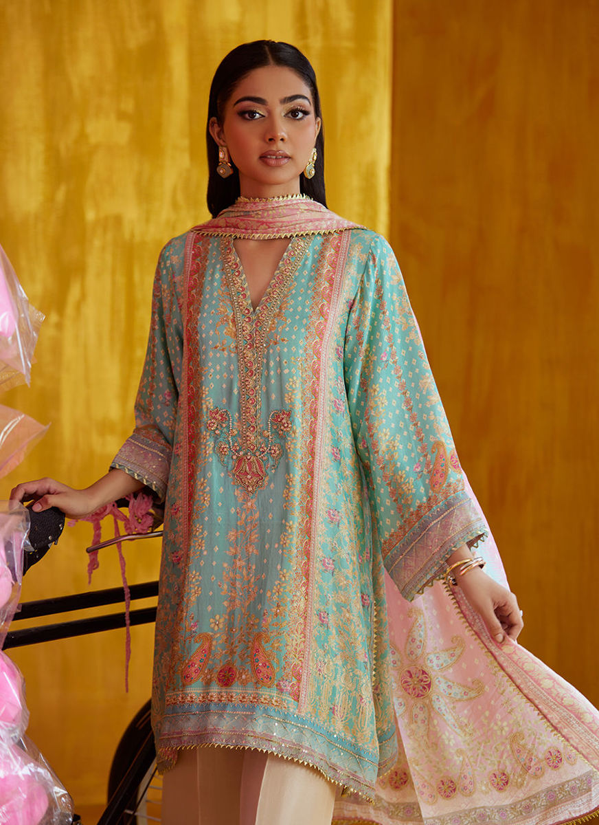 Juni Aqua Shirt And Dupatta
